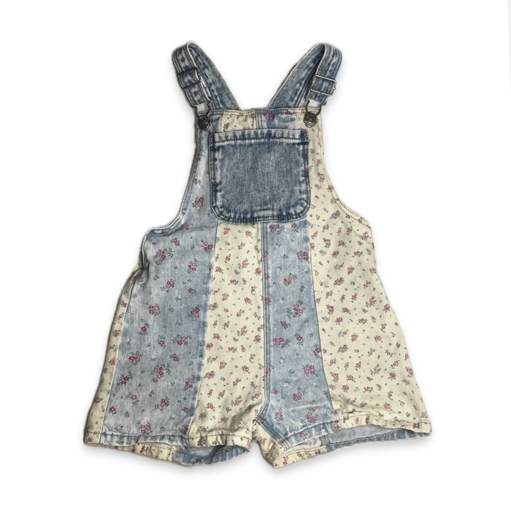 Zara Patchwork Floral Denim Overall Shorts